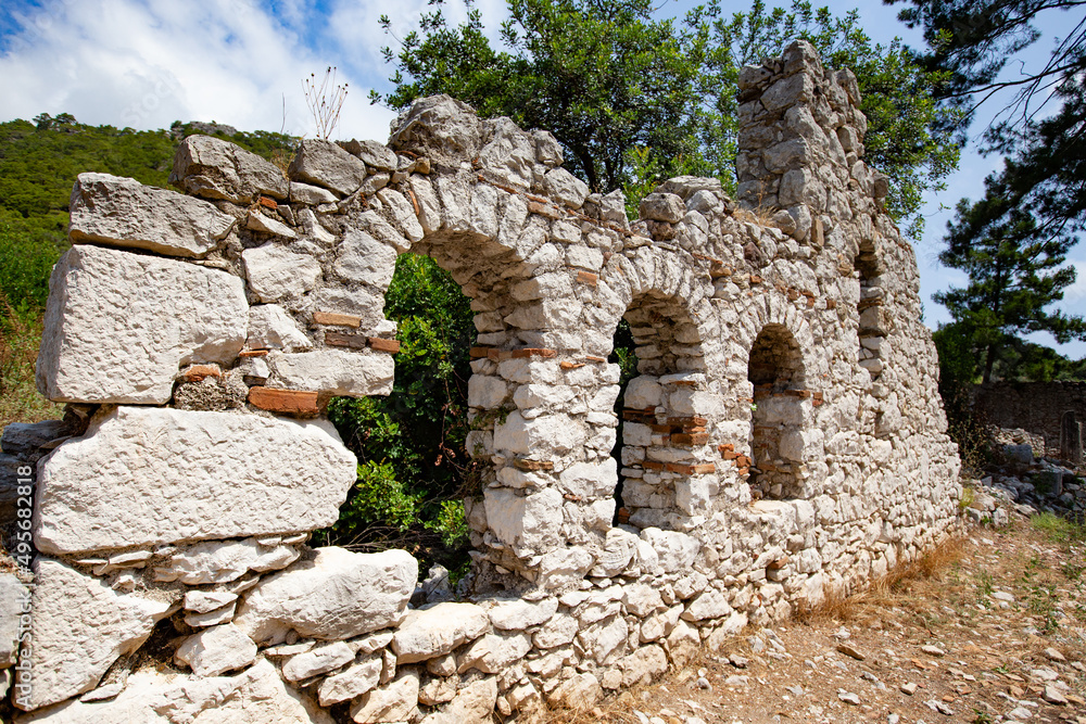 Ancient Byzantine ruins in Olympos town, Cirali, Antalia, Turkey