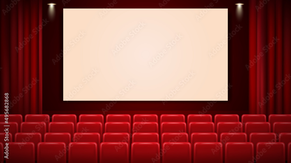 Cinema mockup with blank white screen. template background.