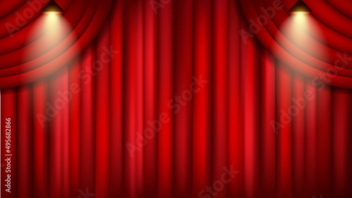 red curtains cinema theater mockup. template background with elegant curtains