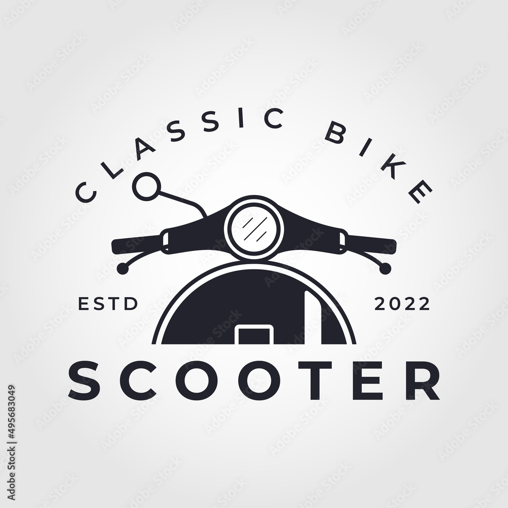 scooter bike logo design. Retro scooter front view vector design. Stock