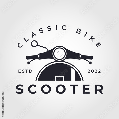 scooter bike logo design. Retro scooter front view vector design.