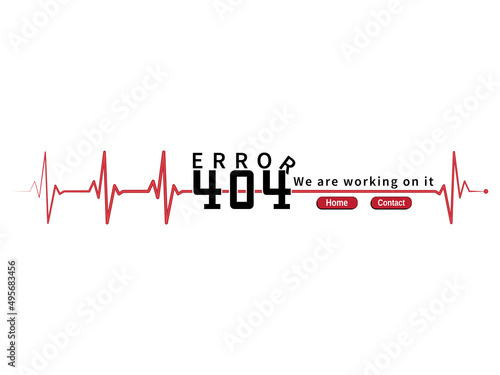 Error 404 concept design with heart rate vector design. Webpage not working warning sign with button to use in programming, web development, webpage error, mobile app design projects. 