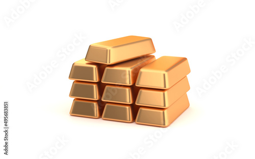 Pile of gold bars isolated on white background. 3D rendering.