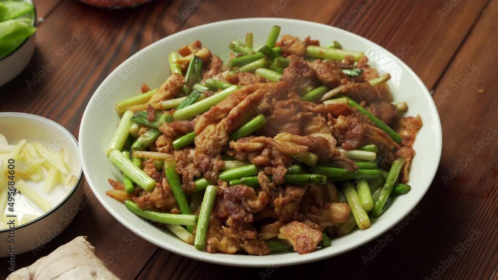 Northeastern characteristics, Chinese home-style stir-fried vegetables, scrambled eggs with garlic moss Northeastern characteristics, Chinese home-style stir-fried vegetables, scrambled eggs with garlic moss