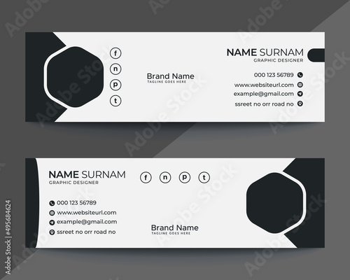 Corporate, Modern and Professional Email Signature. Email footer. Personal social media cover design. Vectors Illustrations. black and white