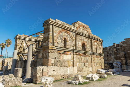 Fa  ade of a church at the ruins of the ancient city of Side  Turkey  one of the best-known classical sites in the country.