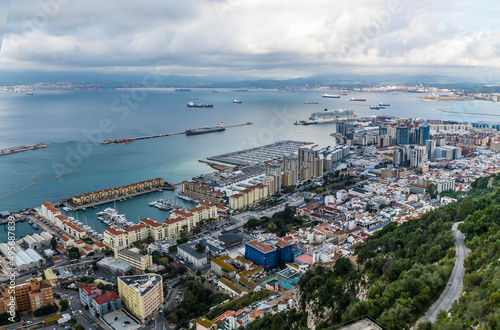 A view from the rock looking down on the settlement below of Gibraltar on a spring day © Nicola
