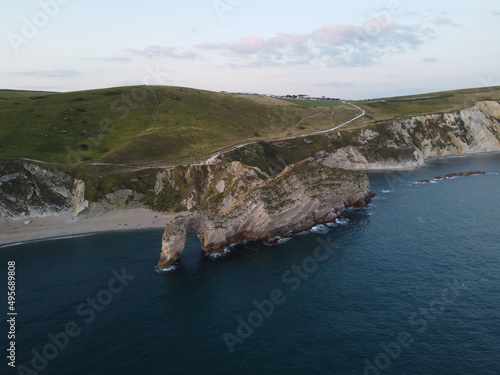 Aerial shot of Durdle Door Dorset during the day