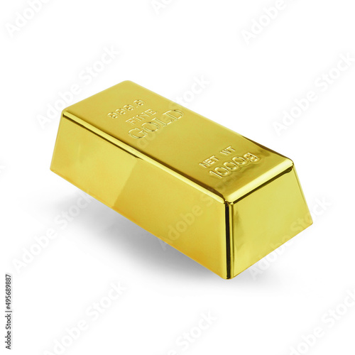 Isolated Gold Ingot Floating on White Background 1kg Gold Bar photo