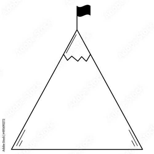 Hand drawn mountain with a flag on top. Abstract image of achieving success.
