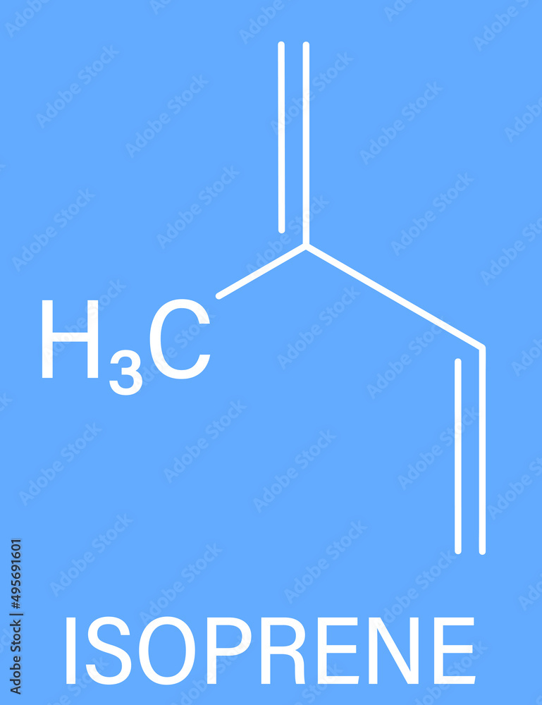 Isoprene, rubber (polyisoprene) building block (monomer). Skeletal formula.