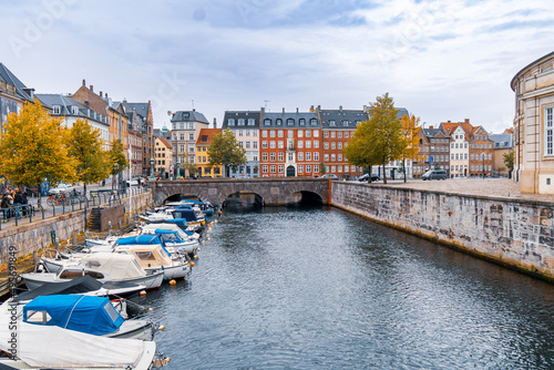 Copenaghen, Denmark - October 3, 2021: view of the Frederiksholms Canal with boats