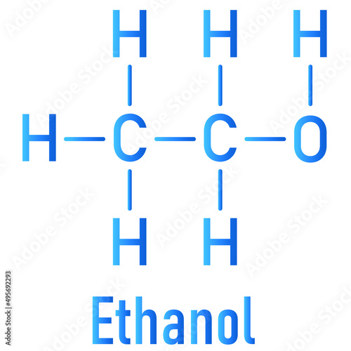 Alcohol (ethanol, ethyl alcohol) molecule, chemical structure. Skeletal formula.