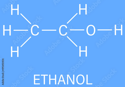 Alcohol (ethanol, ethyl alcohol) molecule, chemical structure. Skeletal formula.