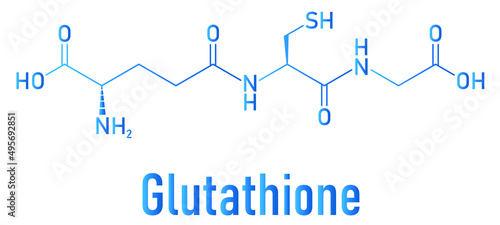 Glutathione (reduced glutathione, GSH) endogenous antioxidant molecule. Skeletal formula.