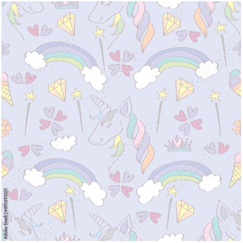 Cute unicorn seamless pattern background 