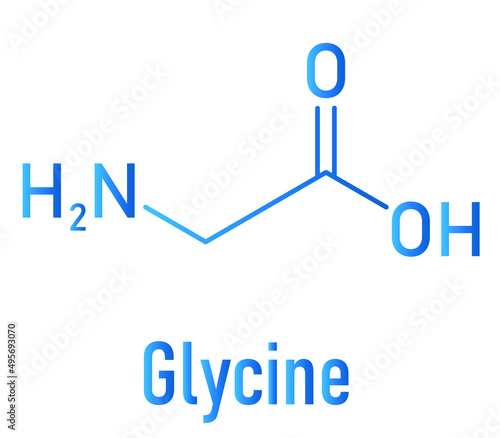 Glycine (Gly, G) amino acid molecule. Skeletal formula.
