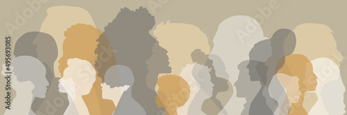 People of different ethnicities stand side by side together. Flat vector illustration.