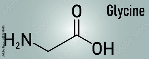 Glycine (Gly, G) amino acid molecule. Skeletal formula.