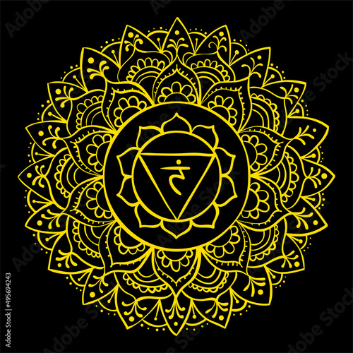 Manipura art. The third sun chakra. Hand drawn sloppy style. Vector yellow symbol. Meditation sign