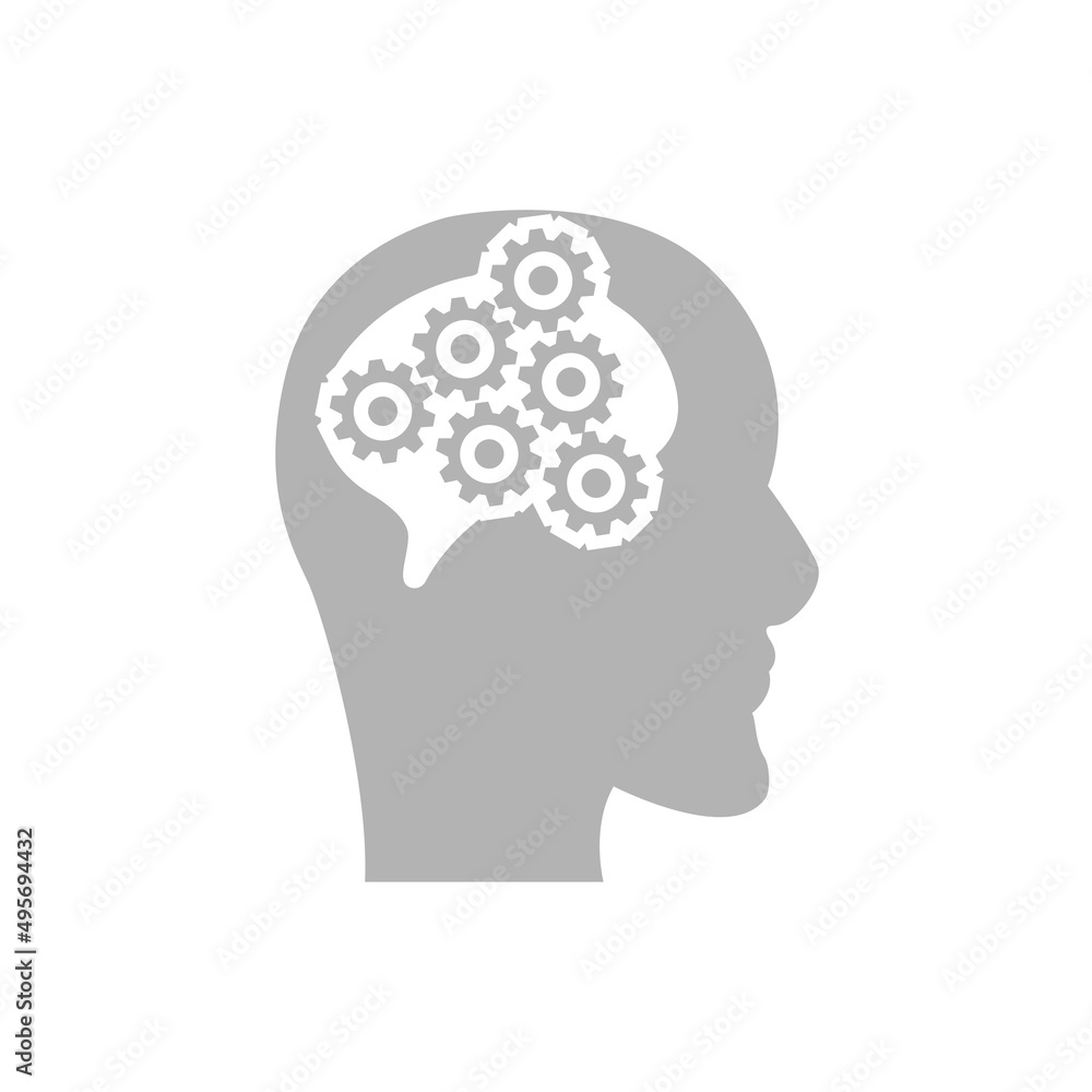 head icon with gears on a white background, concept of thought and reflection process, vector illustration head icon with gears on a white background, concept of thought and reflection process, vector illustration