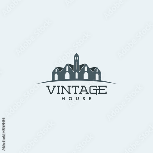 house logo in vintage style, mansion logo design.
