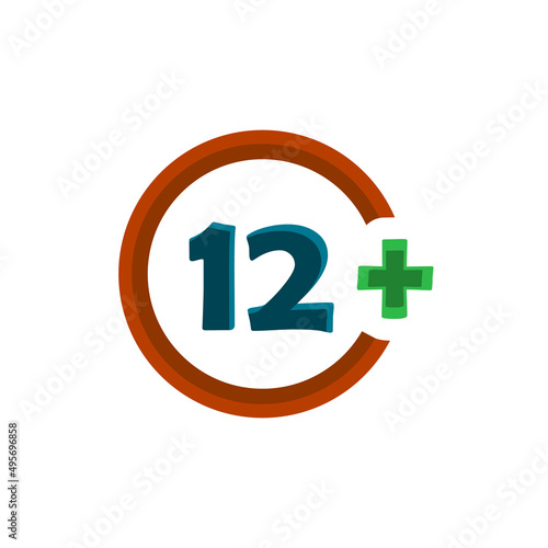 Age restriction icons, teen content concept, 12+, on white background, vector illustration