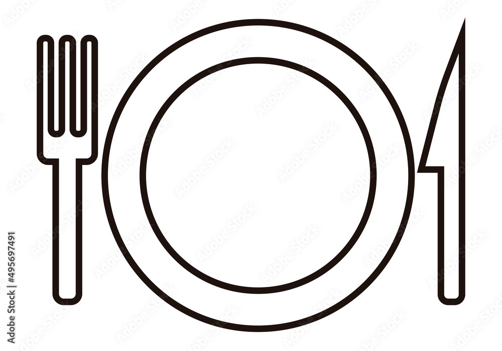 Icono negro de plato, tenedor y cuchillo. Icono negro de plato, tenedor y cuchillo.