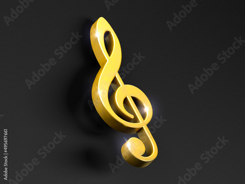 Fondo musical. Notas musicales doradas sobre fondo negro. Ilustración 3d. Concepto de canción y melodía. Clave de Sol