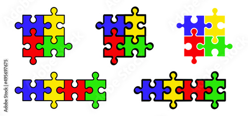 Cartoon autism ribbon. Vector world awareness day. Puzzle line pattern. puzzle pieces icon or pictogram. Autism spectrum disorder (ASD) is a neurological and developmental disorder with social skills.