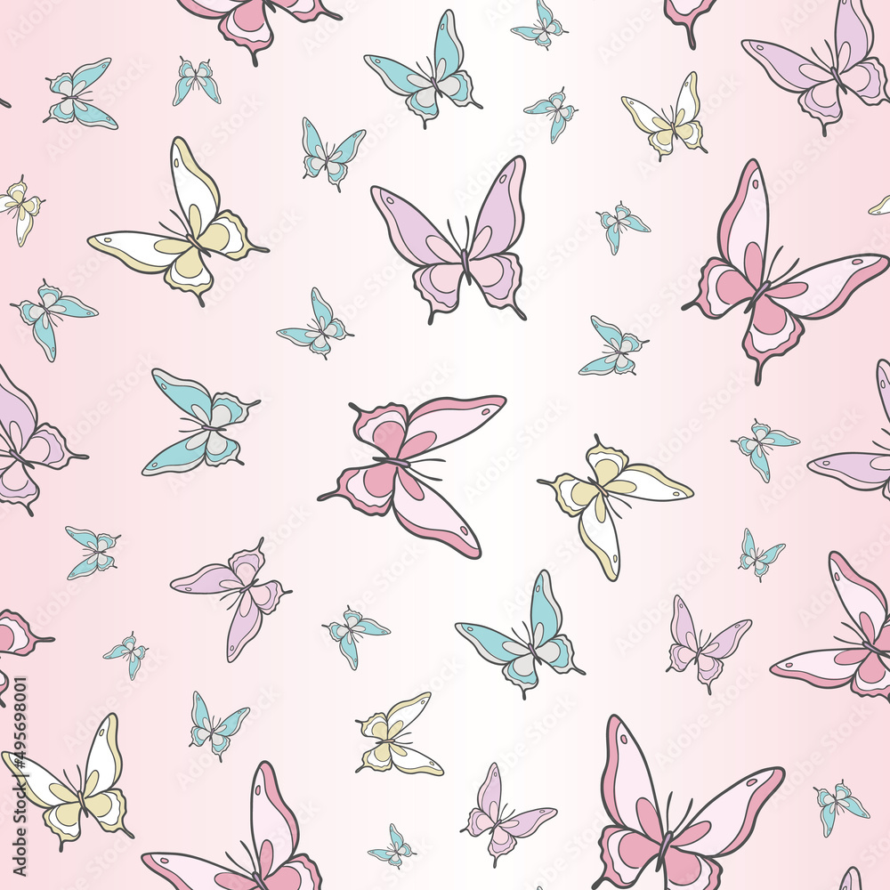 Naklejka premium Vector butterfly seamless repeat pattern background.
