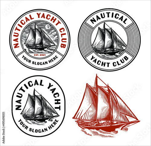 Set of vintage nautical logo and illustration