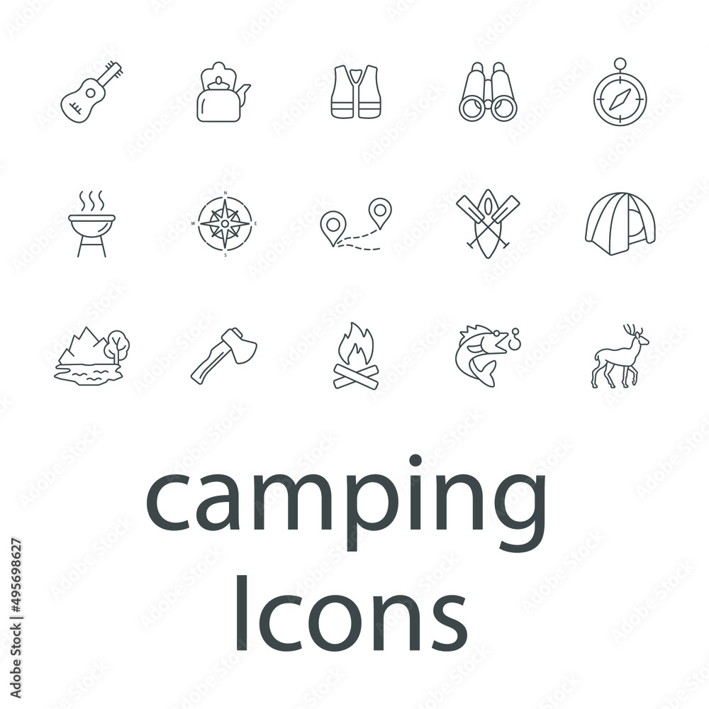 camping icons set . camping pack symbol vector elements for infographic web camping icons set . camping pack symbol vector elements for infographic web
