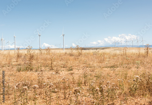 Wind turbines in a dry landscape due to water shortage