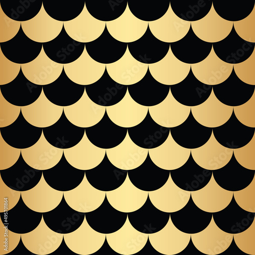 Fish scale pattern, black and gold background, gold wallpaper.