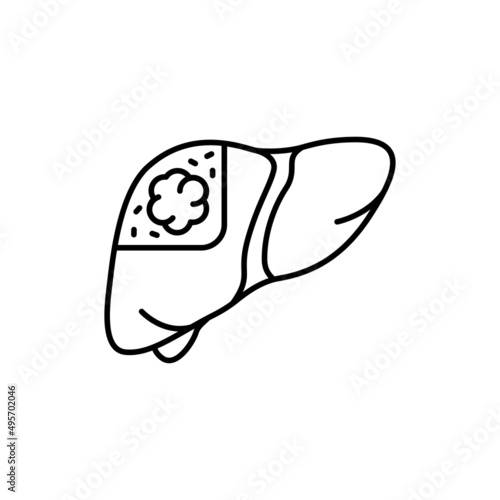 Cancer liver color line icon. Human diseases.