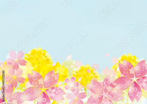 桜と菜の花の美しい背景イラスト