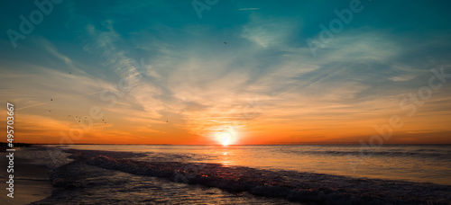 Beautiful shot of a beach at sunset in New York