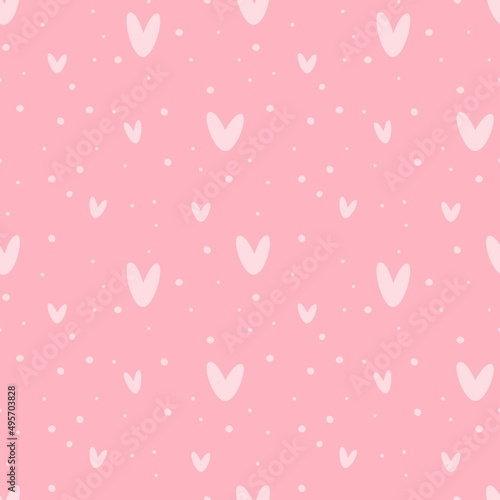 Seamless pattern with pink hearts. Vector illustration.