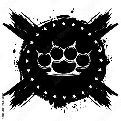 Vector illustration brass knuckle on grunge background. For tattoo or t-shirt design.