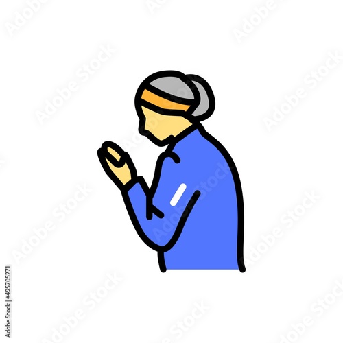 Jewish woman praying line color icon. Isolated vector element.