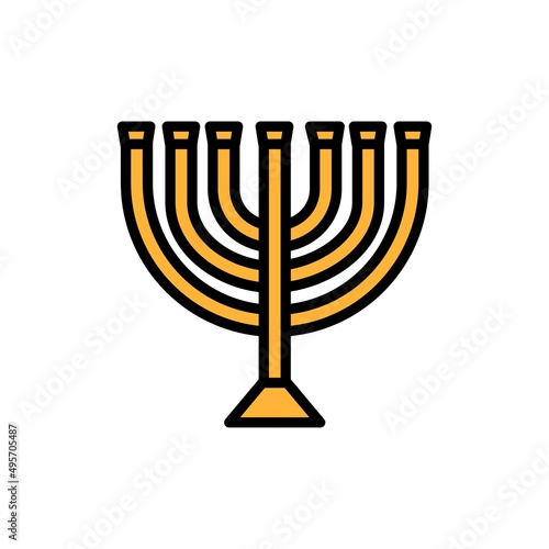 Menorah candlestick line color icon. Isolated vector element.