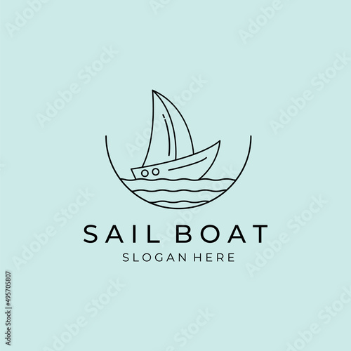 line art sailboat minimalist logo vector design