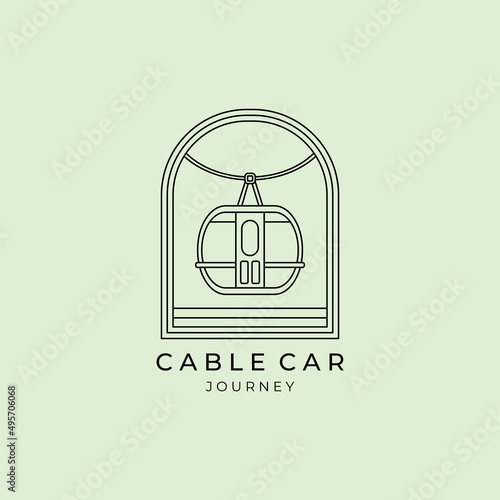 cable car with emblem and line art style logo icon template design. gondola vector illustration