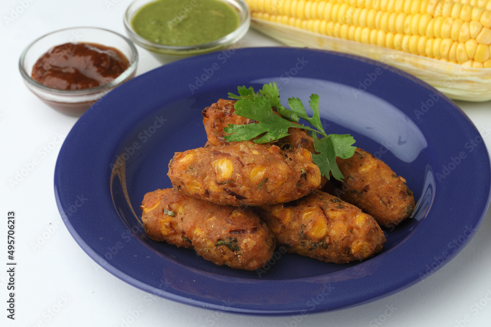 Crispy Corn pakora/pakoda, bhajji, Bhaji, bajji or pattice . served with tomato ketchup Crispy Corn pakora/pakoda, bhajji, Bhaji, bajji or pattice . served with tomato ketchup