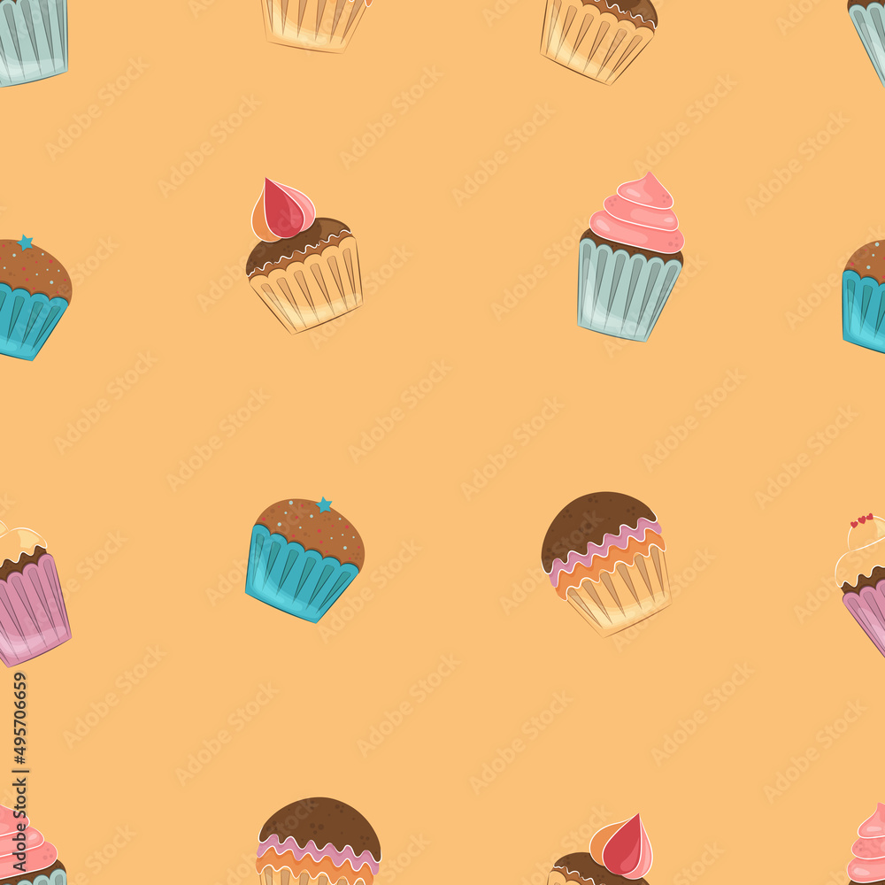 Seamless pattern of cupcakes. Background for birthday cupcakes vector. Seamless pattern of cupcakes. Background for birthday cupcakes vector.