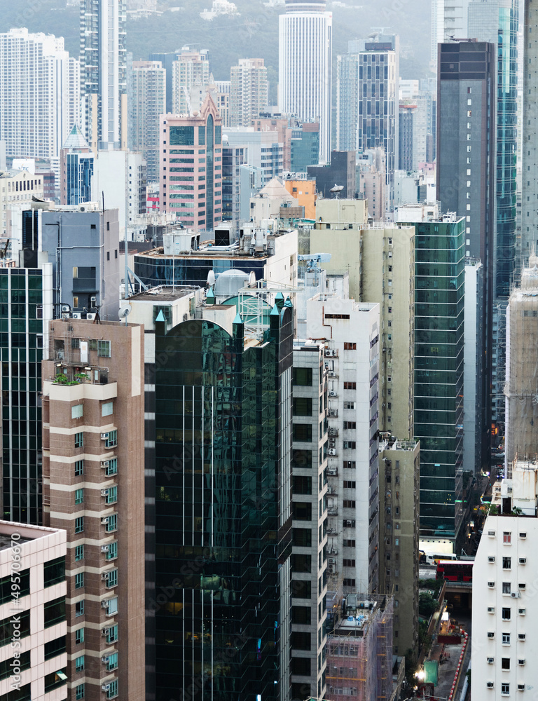 Naklejka premium Crowded apartment buildings in Hong Kong