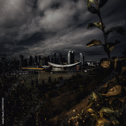 Cityscape of Calgary. Alberta, Canada. Dark urban background.