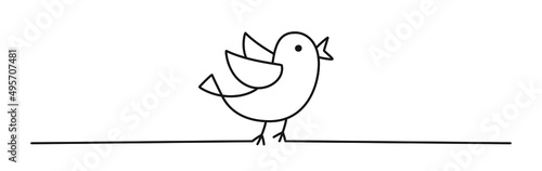 Doodle Easter chick line art banner, black scribble style hand drawn with thin line, divider shape. Isolated on white background. Vector illustration