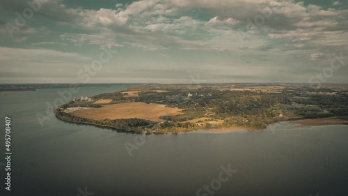 Aerial view of Nauvoo, Illinois on a cloudy day photo